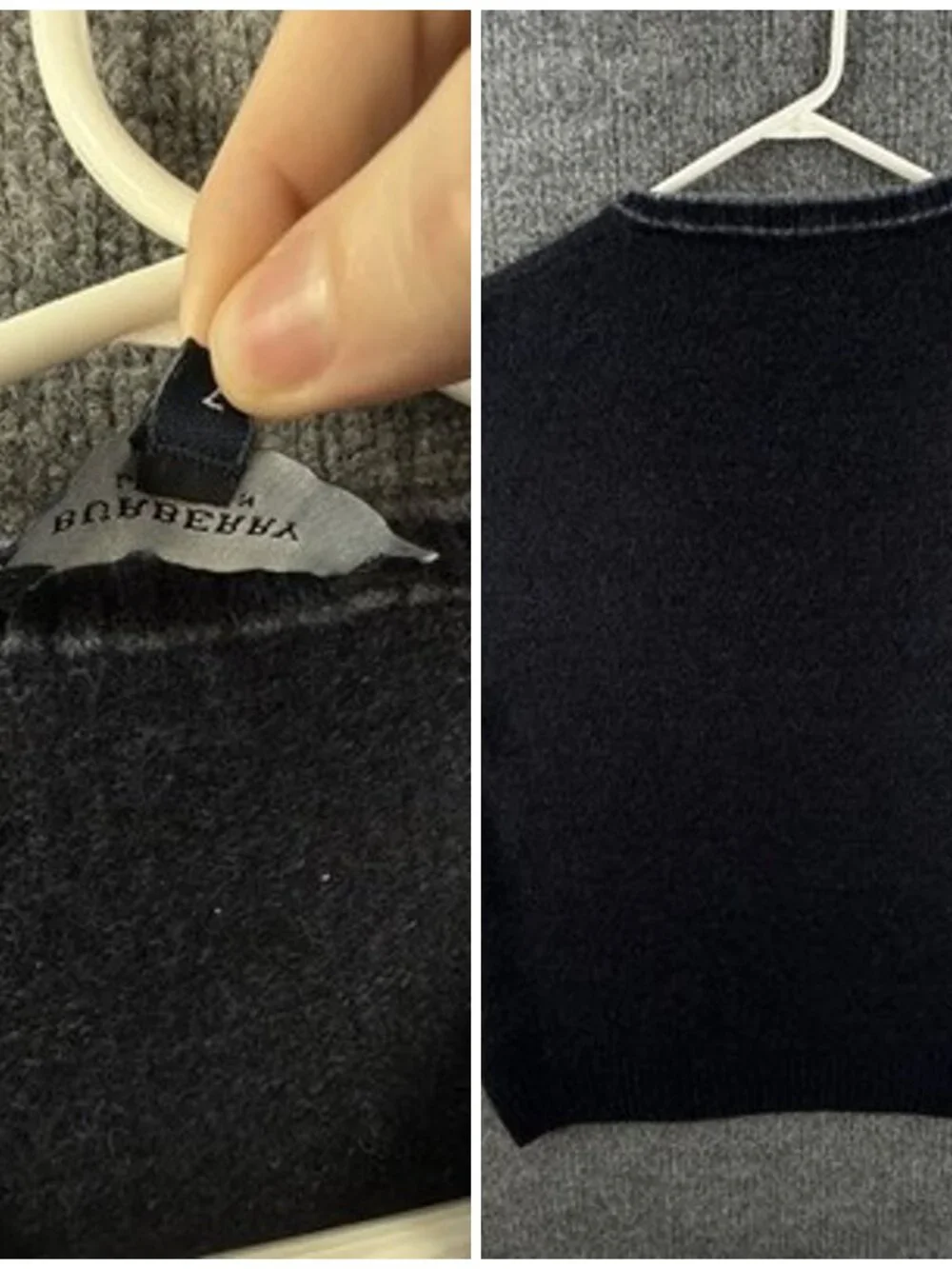 Burberry London Logo Soft Pullover Blue Long Sleeve V-Neck 7 Wool Nylon Angora